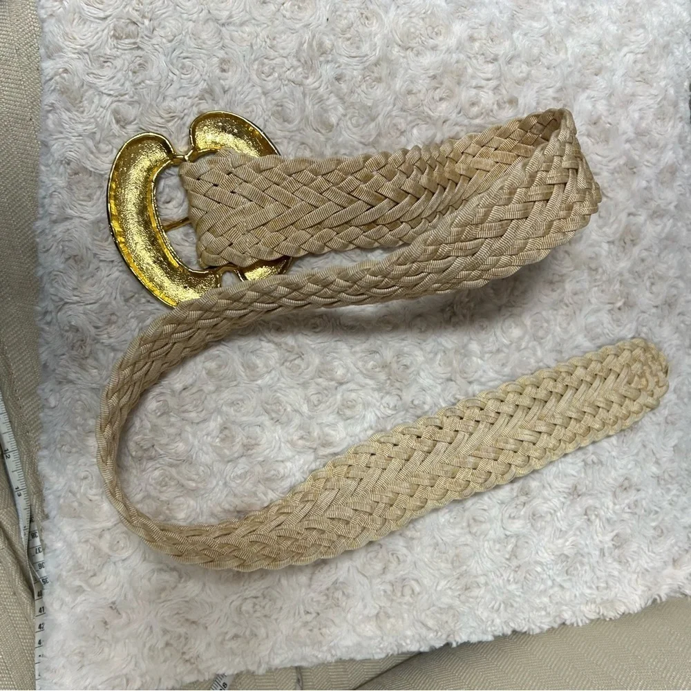Handmade soft braided belt with heavy gold brass buckle 38 inches medium